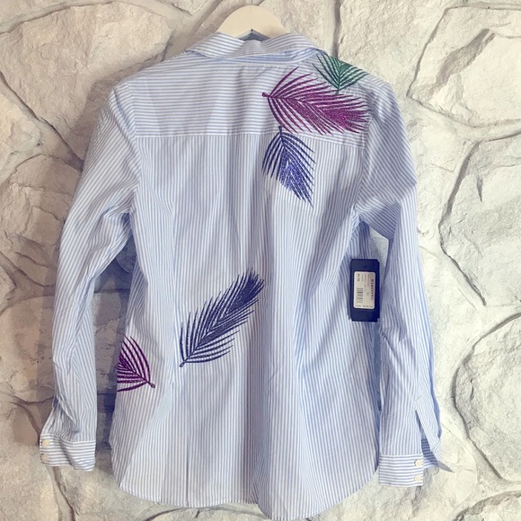 MARCIANO EMBROIDERED STRIPE BUTTON DOWN TOP - SZ M - Picture 2 of 3